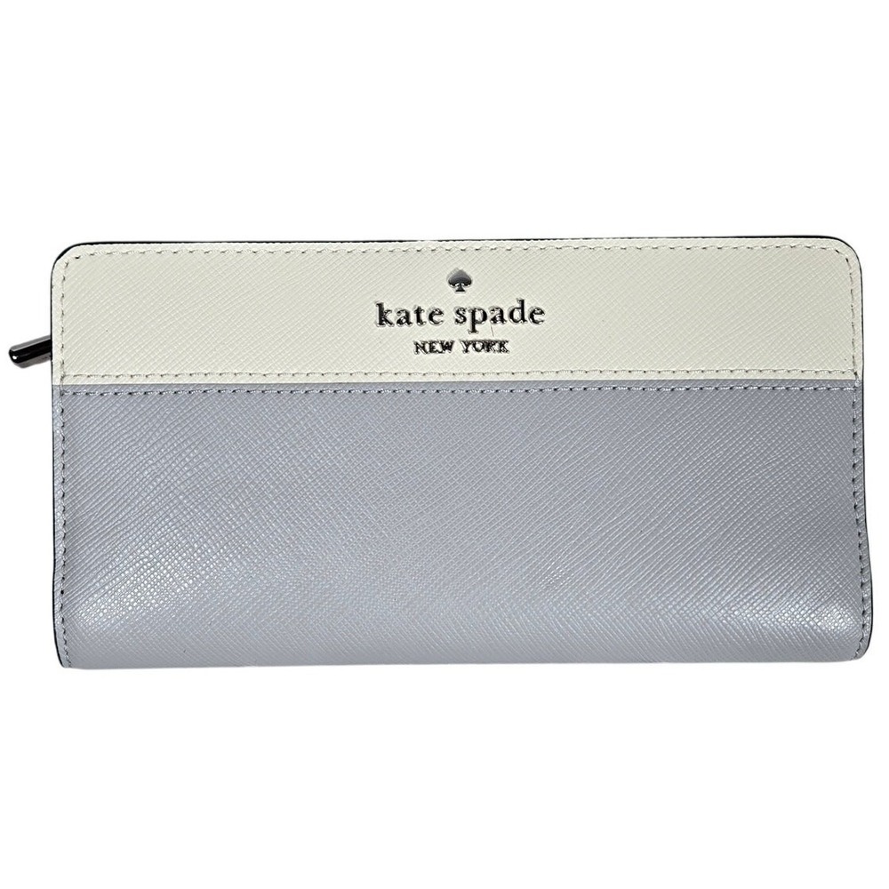 Kate Spade Madison Colorblock Large Slim Bifold Wallet Platinum Grey Multi NWT‎